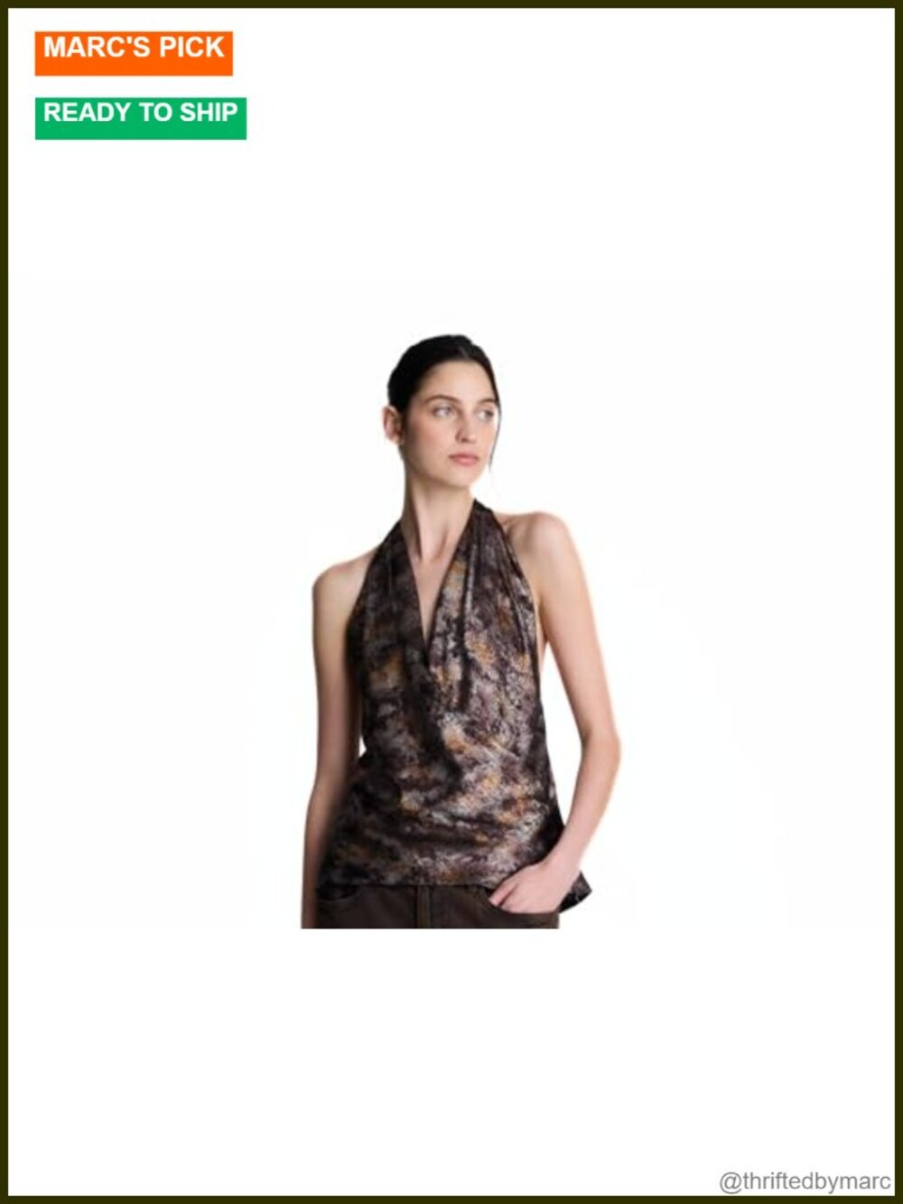 Womens Printed Foil Crossover Halter Top